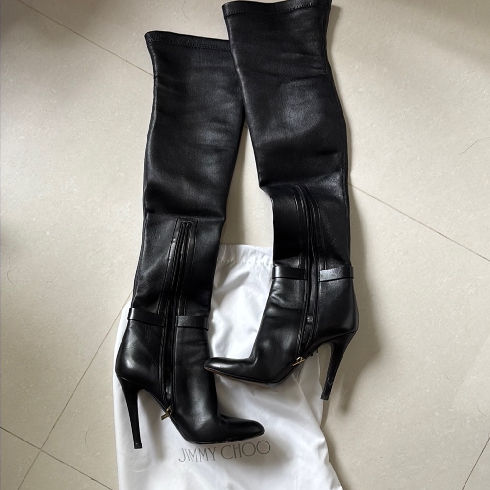 Jimmy Choo Black Leather Over-the-Knee Boots